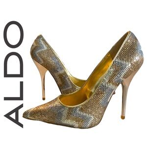 SOLD! ALDO EUC Gold Silver Zig-Zag Chevron Shimmery STILETTO Heels Size 9